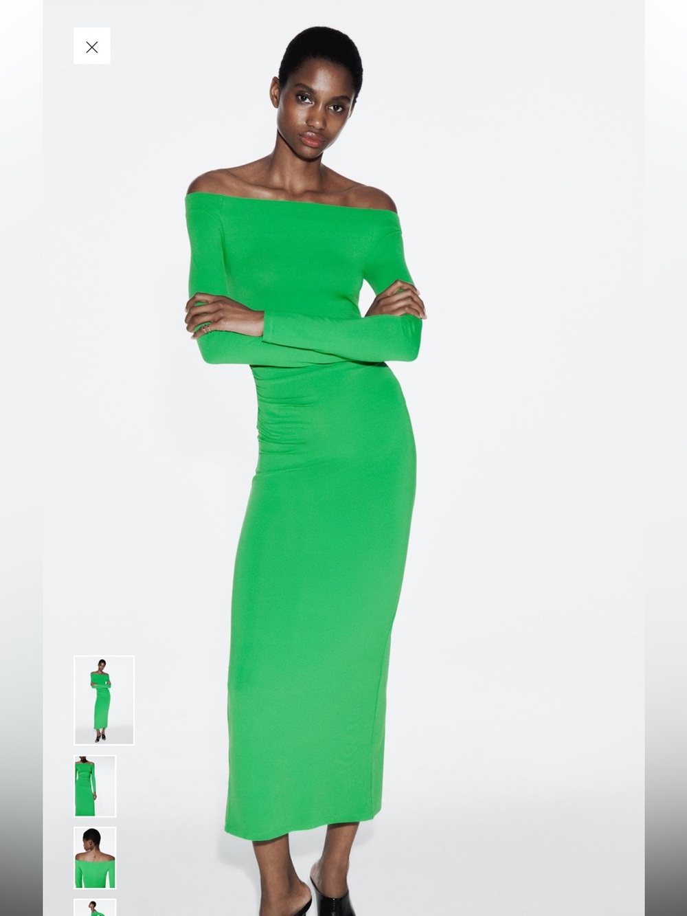 Zara Green Off Shoulder Long Sleeve Maxi Dress Size Small